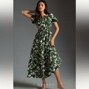 Anthropologie Somerset Maxi Dress - Hunter Green Paisley Print, Large